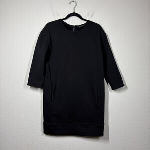 Athleta Size Small Cozy Karma Sweatshirt Dress Black Faux Leather Trim Back Zip
